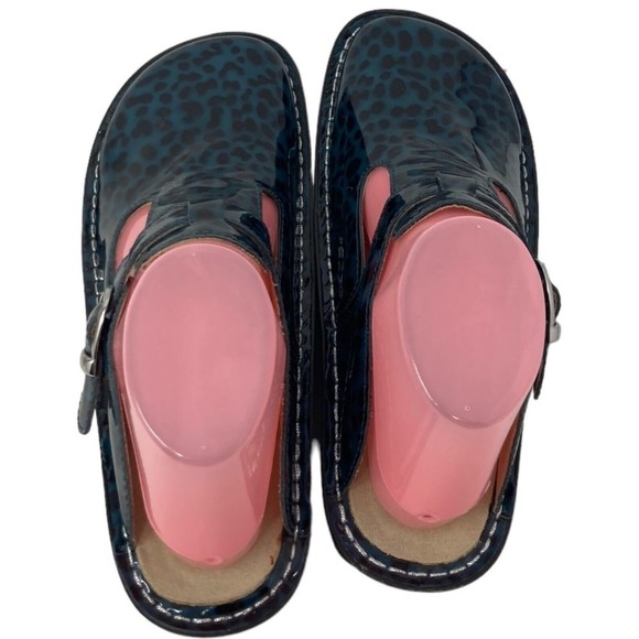 Alegria Black and Blue Leopard Print Mules - Picture 5 of 10